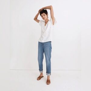 Madewell Embroidered Lightspun Ruffle-Sleeve Henley Top size M